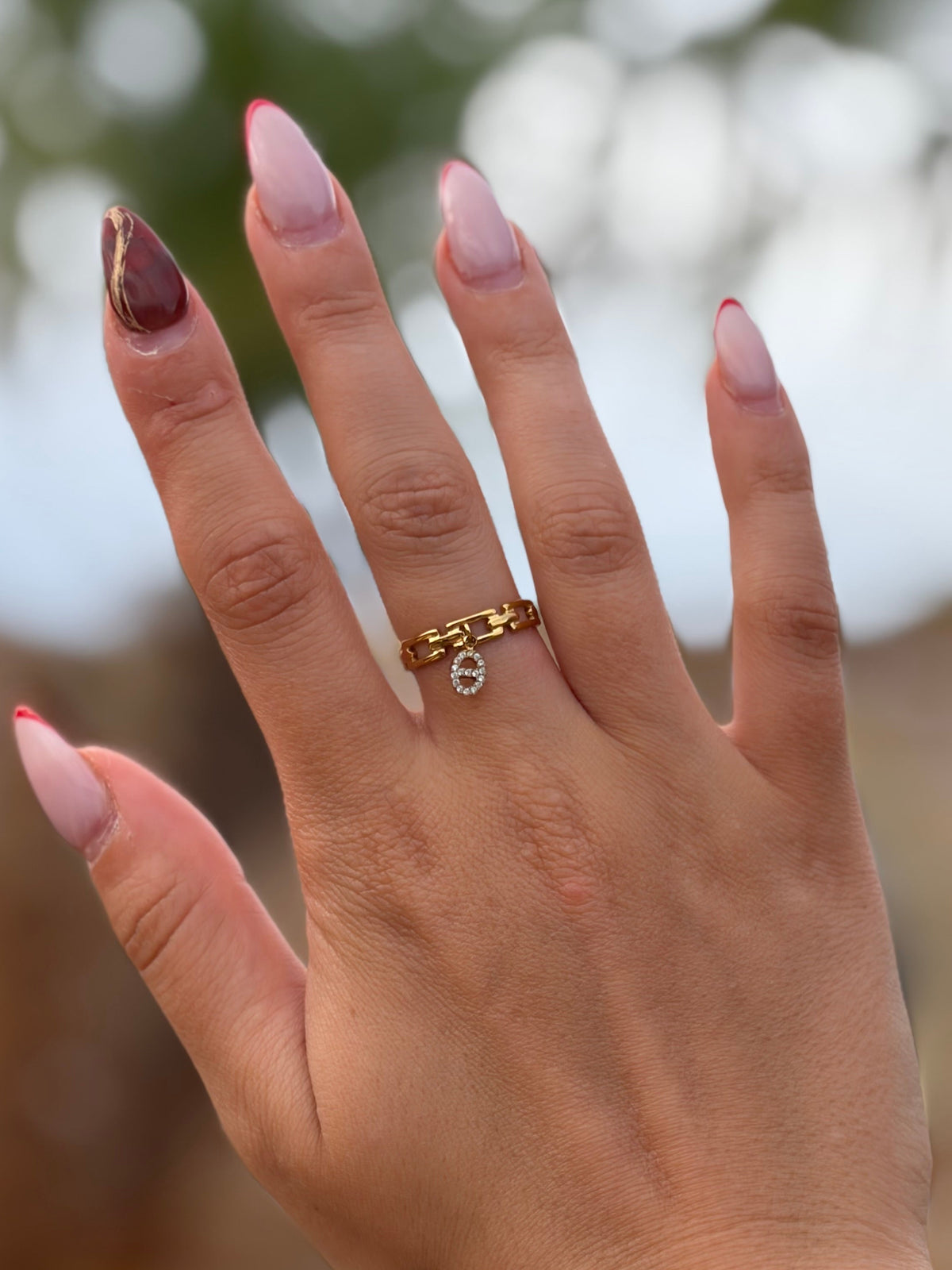 Bague ajustable chaîne maille marine